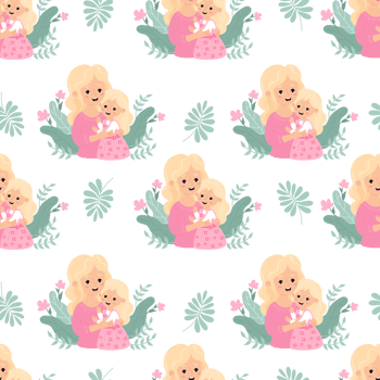 Seamless pattern with blonde woman with daughter png