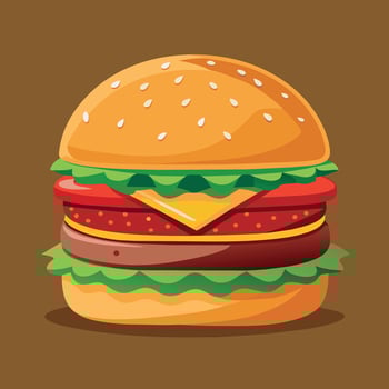 Delectable cartoon vector artwork of a cheeseburger. Cartoon icon of a burger with cheese.