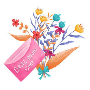 Best mom ever. Greeting card with flowers and envelope for mother's day. png