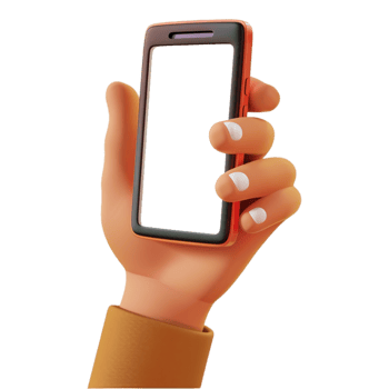 AI generated 3D Cartoon hand holding smartphone isolated on transparent background, digital device mockup, blank screen for app display png