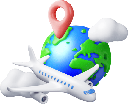 3D Airplane in Clouds and Globe png