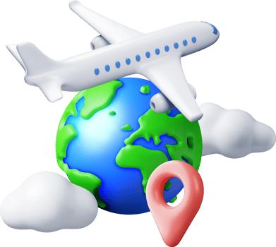 3D Airplane in Clouds and Globe Isolated png