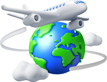 3D Airplane in Clouds and Globe png