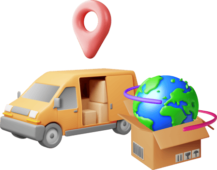 3D Delivery Van and Cardboard Boxes png