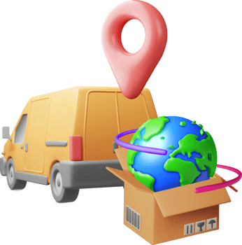 3D Delivery Van and Cardboard Boxes png