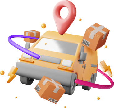 3D Delivery Van and Cardboard Boxes png