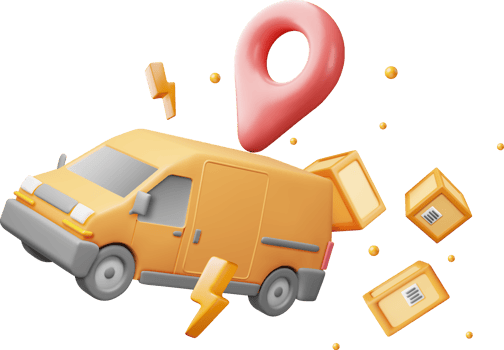 3D Delivery Van and Cardboard Boxes png