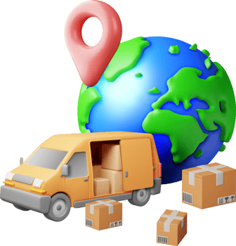 3D Delivery Van and Cardboard Boxes png