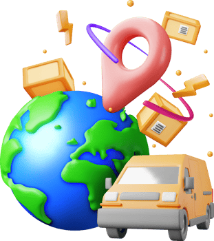3D Delivery Van and Cardboard Boxes png