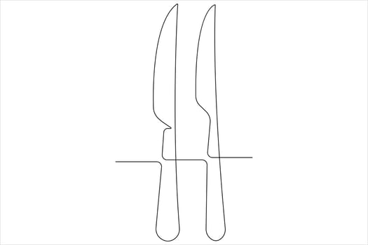 Continuous single line art drawing of food tools for knife outline vector illustration
