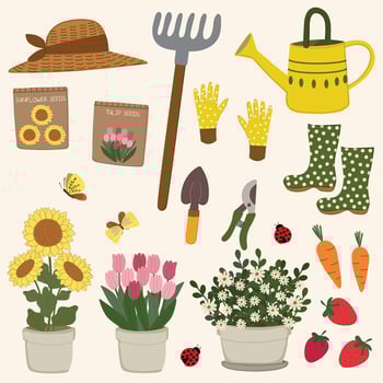 cute spring gardening element hand drawn vector illustration for decorate invitation greeting birthday party celebration wedding card poster banner textile wallpaper paper wrap background