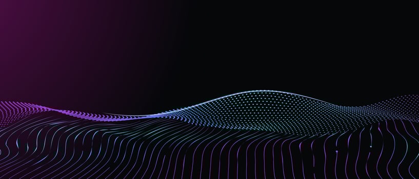 Dynamic Blue Gradient Wavy Lines on Black Background. Concept of Modern Technology and Communication banner. Vector illustration