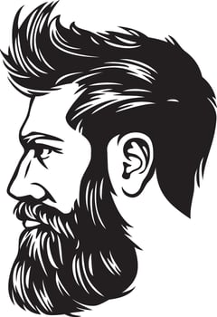 Hipster Fashion Man with Hair and Beard. Black and White. Vector Illustration.