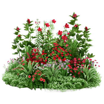AI generated Outdoor Different Kind of Flowers Bush on Transparent background - Ai Generated png