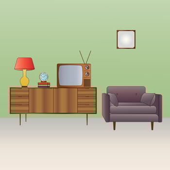 Free Vector retro room interior living room vintage decoration