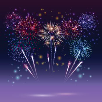 Brightly Colorful Fireworks on twilight background vector