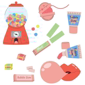 Set of chewing gum, chewing candy, colorful sweet chewing gum in packaging for children, isolated set on white background vector
