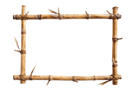 AI generated Natural Bamboo Frame Cutout Transparent Background.  Horizontal Bamboo Frame with copy space png