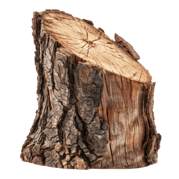 AI generated Photorealistic tree trunk, half cut, isolated on transparent background. png