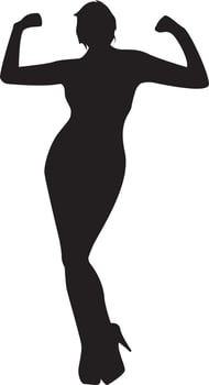 Slim woman with long legs dressed in summer dresses and high heels standing with hands on her hips, isolated vector silhouette