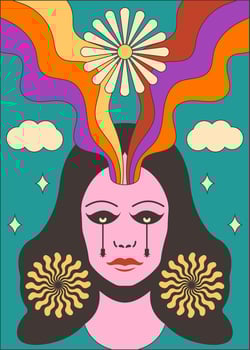 70s retro psychedelic woman's face illustration vector