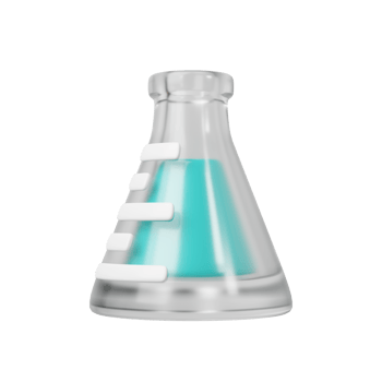 3d medical transparent glass flask with liquid. Scientific technology. laboratory, biotechnology, chemistry, science Medical concept. Trendy and modern cartoon style png