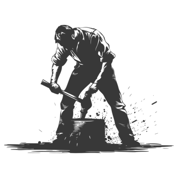 AI generated Silhouette blacksmith in action black color only full body png