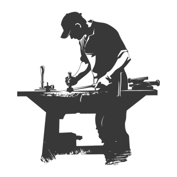 AI generated Silhouette blacksmith in action black color only full body png