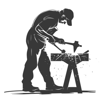 AI generated Silhouette blacksmith in action black color only full body png