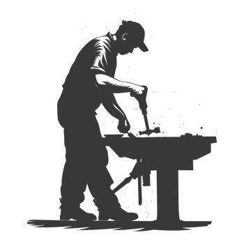AI generated Silhouette blacksmith in action black color only full body png
