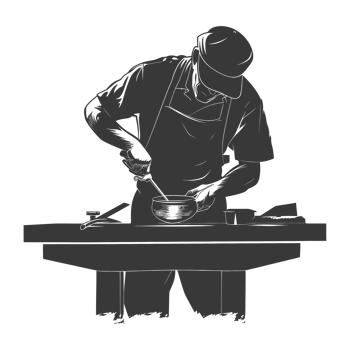AI generated Silhouette blacksmith in action black color only full body png