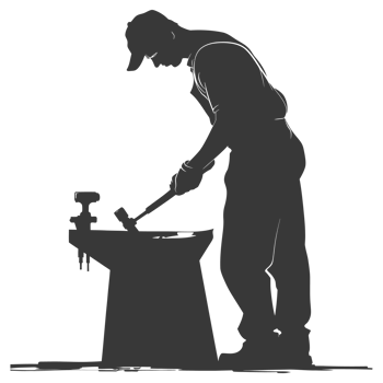 AI generated Silhouette blacksmith in action black color only full body png