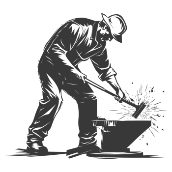 AI generated Silhouette blacksmith in action black color only full body png