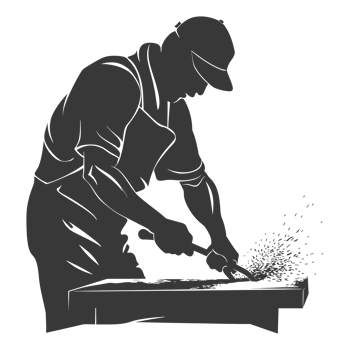 AI generated Silhouette blacksmith in action black color only full body png