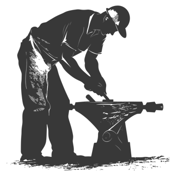 AI generated Silhouette blacksmith in action black color only full body png