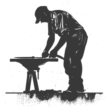 AI generated Silhouette blacksmith in action black color only full body png