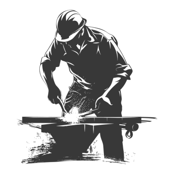 AI generated Silhouette blacksmith in action black color only full body png