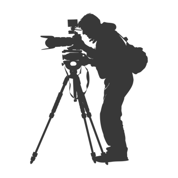 AI generated Silhouette cameraman or videographer in action black color only full body png