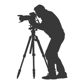 AI generated Silhouette cameraman or videographer in action black color only full body png