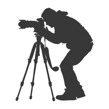 AI generated Silhouette cameraman or videographer in action black color only full body png