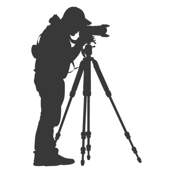 AI generated Silhouette cameraman or videographer in action black color only full body png