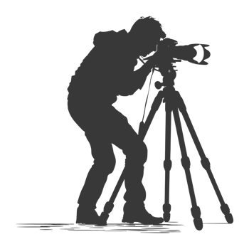AI generated Silhouette cameraman or videographer in action black color only full body png