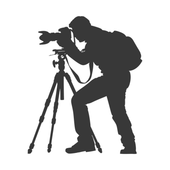 AI generated Silhouette cameraman or videographer in action black color only full body png
