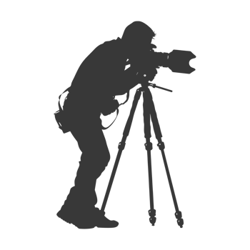 AI generated Silhouette cameraman or videographer in action black color only full body png
