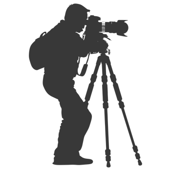 AI generated Silhouette cameraman or videographer in action black color only full body png