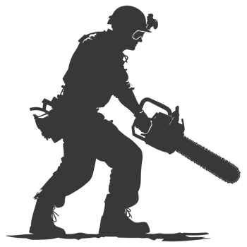 AI generated Silhouette carpenter with chainsaw in action black color only full body png