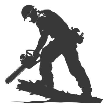 AI generated Silhouette carpenter with chainsaw in action black color only full body png