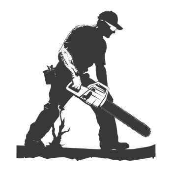 AI generated Silhouette carpenter with chainsaw in action black color only full body png