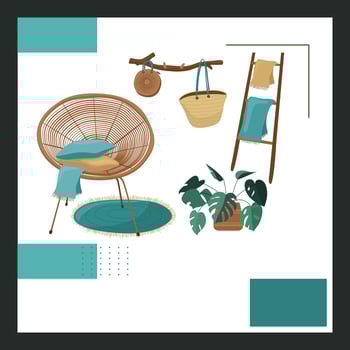 Home interior decoration. Chairs, ornamental plants, clothes hangers. elegant background vector