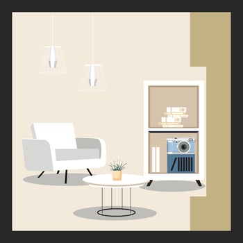 Home interior decoration. Chairs, tables, hanging lamps. elegant background vector